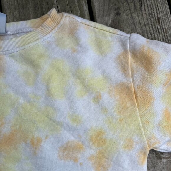 Z By Zella Womens Pullover Sweatshirt Yellow White Crop Tie Dye Crew Neck Medium - Picture 5 of 9